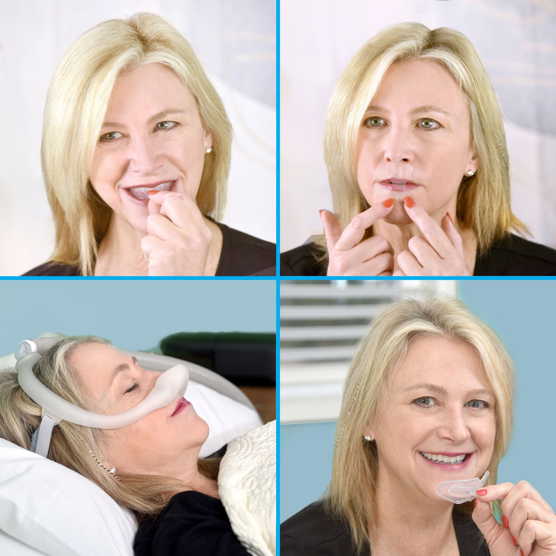 Collage of a woman using SomnoSeal.